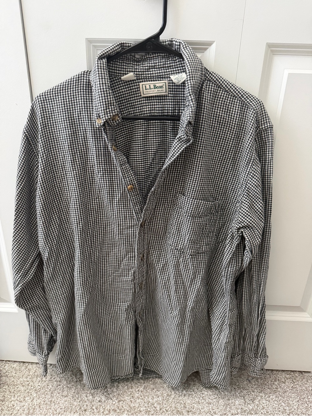 Vintage L.L. Bean Black White Gingham Check Button Down Shirt Men's Size L